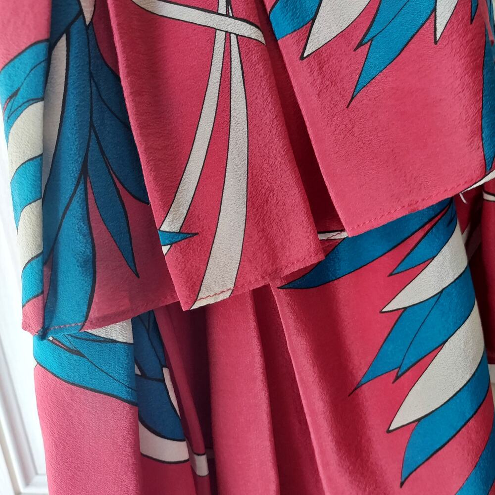 Sariah 100% Silk Red Palm Print Sleeveless Layered Dress Size 4 - Picture 13 of 13